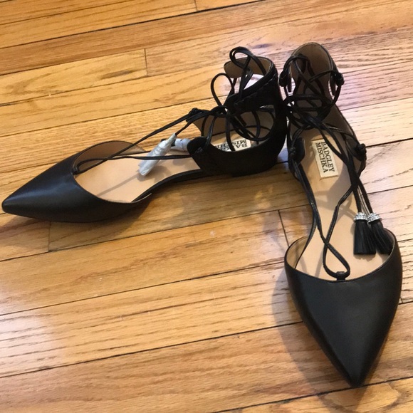 NEW Badgley Mischka black lace up ballet flats - Picture 1 of 3